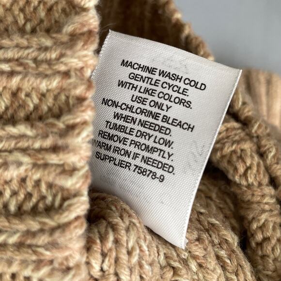 Y2K Cable Knit Cardigan Size Large Tan Button Sweater Pockets Chunky Academia - Picture 7 of 9